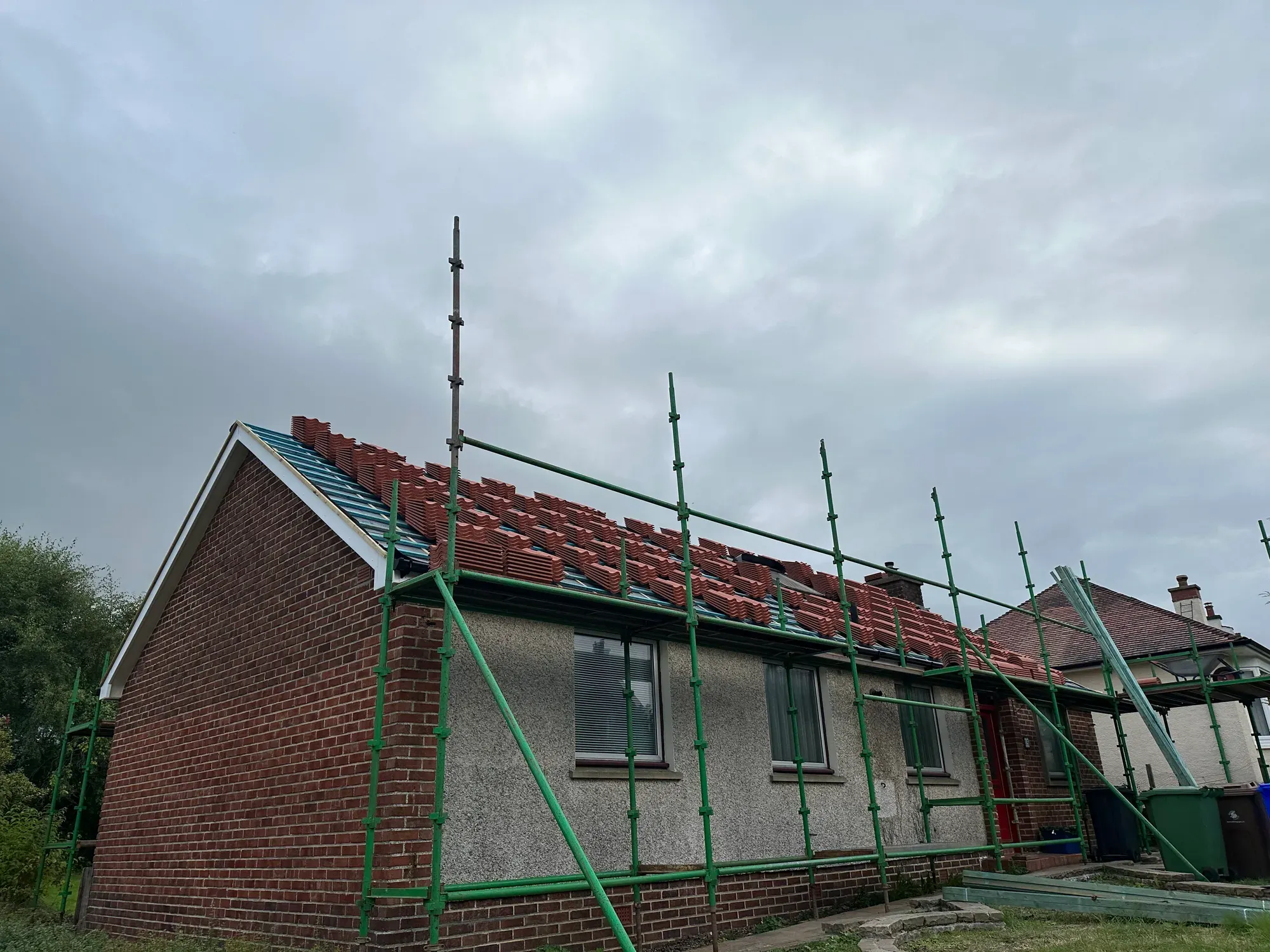 Full bungalow re-roof, scaffold up